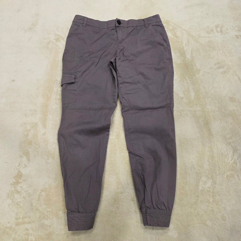 Juicy Couture Womens Cargo Jogger Pants Size 4 Gray Purple Taupe Ribbed Cuff Y2K